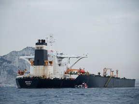 In this file photo taken on July 9, 2019, supertanker Grace 1 is seen off the coast of Gibraltar.  (JORGE GUERRERO/AFP/Getty Images)