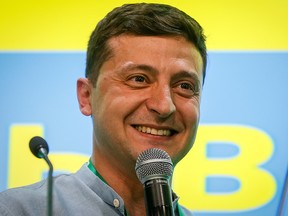 Ukrainian President Volodymyr Zelenskiy speaks at his party's headquarters after a parliamentary election in Kiev, Ukraine July 21, 2019.