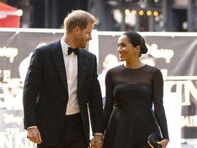 Prince Harry, Duke of Sussex and Meghan, Duchess of Sussex arrive to attend the European Premiere of Disney's "The Lion King" at Odeon Luxe Leicester Square on July 14, 2019 in London, England.