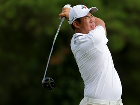 Byeong Hun An of South Korea hits a tee shot on the 18th hole during the second round of the Wyndham Championship at Sedgefield Country Club on August 02, 2019 in Greensboro, N.C. (Tyler Lecka/Getty Images)