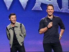 Tom Holland and Chris Pratt of 'Onward' took part today in the Walt Disney Studios presentation at Disneys D23 EXPO 2019 in Anaheim, Calif.  'Onward' will be released in U.S. theaters on March 6, 2020. (Jesse Grant/Getty Images for Disney)