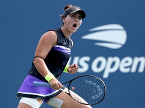 Bianca Andreescu of Canada reacts during her Women's Singles second round match against Kirsten Flipkens of Belgium on day four of the 2019 US Open at the USTA Billie Jean King National Tennis Center on August 29, 2019 in Queens borough of New York City. (Mike Stobe/Getty Images)