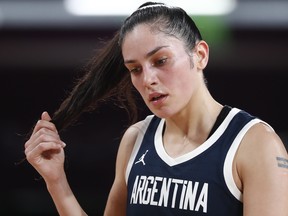 Argentina's Ornella Santana reacts to their loss to the U.S. during the women's preliminary round at Eduardo Dibos Coliseum, Lima, August 6, 2019. REUTERS/Susana Vera