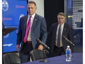 Edmonton Oilers GM Ken Holland introduces Dave Tippett as the new head coach for the team on May 28, 2019 at Rogers Place.