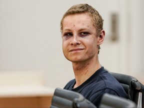 Terror suspected Philip Manshaus attends a hearing at an Oslo courthouse on August 12, 2019 in Norway. (CORNELIUS POPPE/AFP/Getty Images)