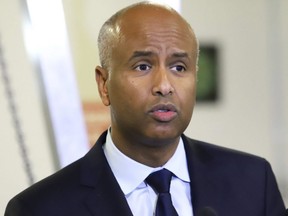 Ahmed Hussen, Minister of Immigration, Refugees and Citizenship Canada, addresses an audience at Cambrian College in Sudbury, Ont., on Jan. 24, 2019.