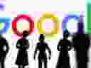Small toy figures are seen in front of Google logo in this illustration picture, April 8, 2019. 
