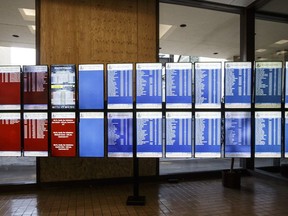 An electronic court docket is shown at the Edmonton Law Courts building, in Edmonton on Friday, June 28, 2019. JASON FRANSON/ THE CANADIAN PRESS