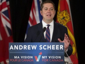 Conservative Leader Andrew Scheer delivers a speech called "A Closer and Freer Federation" at The Royal Glenora Club, in Edmonton on June 4, 2019.