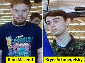 These images released by The Royal Canadian Mounted Police on July 23, 2019, shows Kam McLeod, 19, and Bryer Schmegelsky, 18, from Port Alberni, B.C..