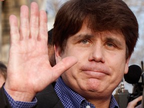 Disgraced former Illinois governor Rod Blagojevich before giving a news conference outside his home March 14, 2012, in Chicago.