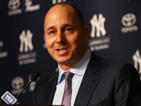 Yankees Senior Vice President and General Manager Brian Cashman speaks to the media prior to introducing Aaron Boone as the new manager at Yankee Stadium in New York City on Dec. 6, 2017.