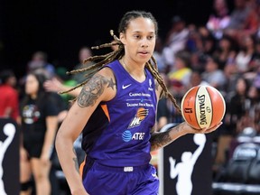 Brittney Griner of the Phoenix Mercury warms up before competing during the Skills Challenge of the WNBA All-Star Friday Night at the Mandalay Bay Events Center in Las Vegas, on July 26, 2019.