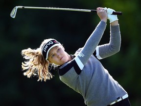 Brooke Henderson hits her tee shot on the 8th hole during the first round of the CP Women's Open at Magna Golf Club on August 22, 2019 in Aurora. (Vaughn Ridley/Getty Images)