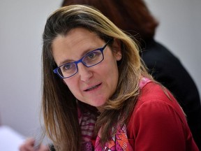 Canada's Foreign Minister Chrystia Freeland takes part in a bilateral meeting with U.S. Secretary of State Mike Pompeo at the Lappi Areena in Rovaniemi, Finland May 7, 2019.