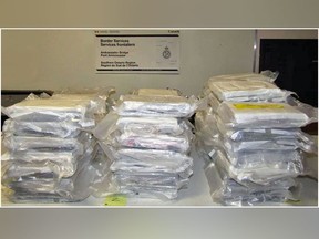 A Quebec truck driver is facing charges after border agents seized nearly 97 kilograms of suspected cocaine at Ontario's Ambassador Bridge. (CBSA)