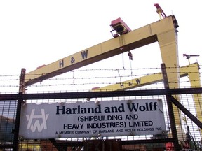 Crane towers over the Harland and Wolff shipyard in Belfast, March 9.