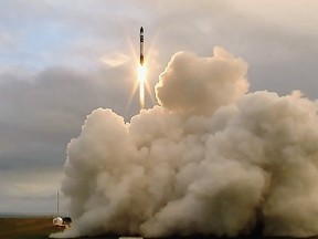 This handout from Rocket Lab taken on May 25, 2017, shows the Electron rocket lifting off from its launch site on the Mahia peninsular in Hawkes Bay.