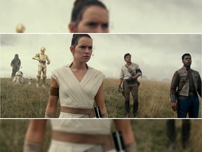 (Left to right( Chewbacca (Joonas Suotamo), BB-8, D-O, Rey (Daisy Ridley), Poe Dameron (Oscar Isaac) and Finn (John Boyega) in STAR WARS: THE RISE OF SKYWALKER