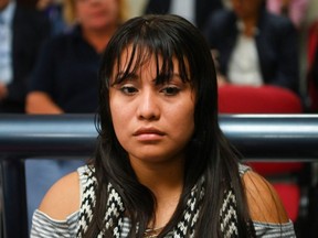 Salvadorean rape victim Evelyn Hernandez is seen prior to her hearing at Ciudad Delgado's court in San Salvador on Thursday, Aug. 15, 2019.