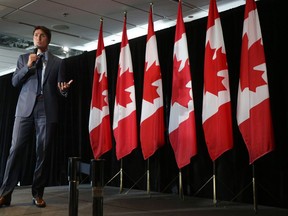 Prime Minister Justin Trudeau addresses supporters at a Liberal fundraiser event at the Emera Innovation Exchange at Memorial University in St. John's, N.L., on Tuesday, Aug. 6, 2019.