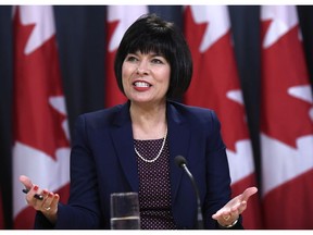 Minister of Health Ginette Petitpas Taylor speaks at a press conference regarding the Canada Food Guide and her letter to Conservative leader Andrew Scheer, at the National Press Theatre in Ottawa on Monday, July 22, 2019.