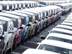 Volkswagen export cars are seen in the port of Emden, beside the VW plant, Germany March 9, 2018.