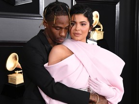 Travis Scott and Kylie Jenner attend the 61st Annual GRAMMY Awards at Staples Center on Feb. 10, 2019 in Los Angeles. (Jon Kopaloff/Getty Images)