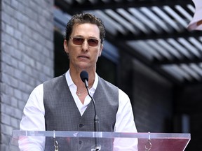 Matthew McConaughey speaks on stage at the star ceremony for Chef Guy Fieri who was honored with the 2,664th Star on the Hollywood Walk of Fame Star, in Hollywood, California. Frazer Harrison/Getty Images