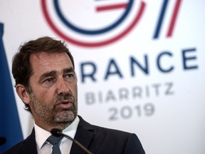 French Interior Minister Christophe Castaner speaks during a press conference during a visit to Biarritz, southwestern France, ahead of a Group of Seven (G7) summit.