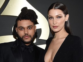 The Weeknd and  Bella Hadid attends The 58th GRAMMY Awards at Staples Center on February 15, 2016 in Los Angeles, California. Larry Busacca/Getty Images for NARAS