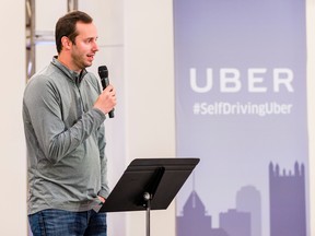 Anthony Levandowski, Otto Co-founder and VP of Engineering at Uber, speaks to members of the press during the launch of the pilot model of the Uber self-driving car at the Uber Advanced Technologies Center on September 13, 2016 in Pittsburgh, Pennsylvania.