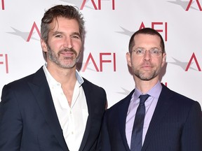 Writer/producers David Benioff, left, and D. B. Weiss attend the 17th annual AFI Awards at Four Seasons Los Angeles at Beverly Hills on Jan. 6, 2017 in Los Angeles.  (Alberto E. Rodriguez/Getty Images)