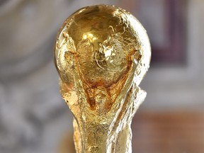World Cup Trophy 2006 is displayed during an exhibition of Italian Football Federation Trophies and Memorabilia at Villa Niscemi on March 22, 2017 in Palermo, Italy.  (Tullio M. Puglia/Getty Images)