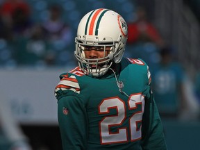 T.J. McDonald #22 of the Miami Dolphins during pregame against the Buffalo Bills at Hard Rock Stadium on December 31, 2017 in Miami Gardens, Florida.
