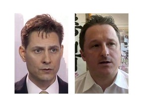 CP-Web.  Michael Kovrig (left) and Michael Spavor, the two Canadians detained in China, are shown in these 2018 images taken from video. U.S. lawmakers in the House of Representatives are being asked to condemn the "abusive" imprisonment of two Canadian men in China.