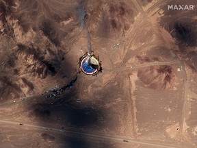 A satellite image shows what U.S. officials say is the failed Iranian rocket launch at the Imam Khomeini Space Center in northern Iran Aug. 29, 2019.