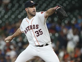 Houston Astros starter Justin Verlander delivers a pitch against the Detroit Tigers at Minute Maid Park. (Troy Taormina-USA TODAY Sports)