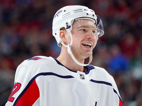 Washington Capitals centre Evgeny Kuznetsov smiles during a game against the Carolina Hurricanes at PNC Arena. (James Guillory-USA TODAY Sports/File Photo)