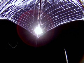 The Lightsail 2 is seen as it deploys its sail on July 23, 2019.