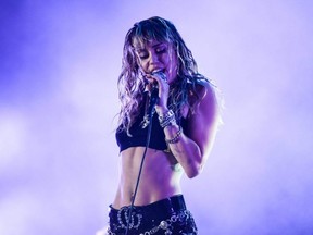 Miley Cyrus performs on stage during a concert at the Sunny Hill Festival in Pristina, Kosovo, on Aug. 2, 2019.
