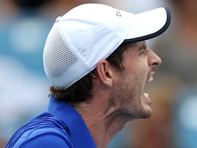 Andy Murray of Great Britain yells during his match against Richard Gasquet of France during Day 3 of the Western and Southern Open at Lindner Family Tennis Center on Aug. 12, 2019 in Mason, Ohio.