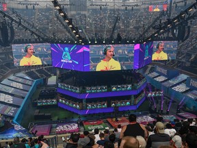 General view as Tyler "Ninja" Blevins hosts day two of the Fortnite World Cup Finals at Arthur Ashe Stadium on July 27, 2019 in the Queens borough of New York City.