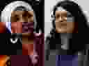 In these combined file photos U.S. Representatives Ilhan Omar (left) and Rashida Tlaib (right) were blocked from entering Israel Thursday, Aug. 15, 2019, after planning to visit Israel and the Palestinian territories.