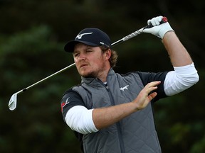 Eddie Pepperell of England plays his shot from the fifth tee during the first round of the 148th Open Championship held on the Dunluce Links at Royal Portrush Golf Club on July 18, 2019, in Portrush, U.K.