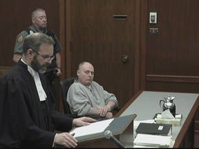 David Woods, right, looks on as his lawyer, James Streeton, addresses the court in a still frame made from live stream video footage in Regina on Tuesday, Oct. 2, 2018. Saskatchewan's highest court has rejected an appeal from a man convicted of killing his wife. David Woods went to the Appeal Court after jurors found him guilty in 2014 of first-degree murder in the death of Dorothy Woods.She disappeared in November 2011 and her body was discovered nearly two months later in a culvert near Blackstrap Lake, a 40-minute drive south of Saskatoon. HO/THE CANADIAN PRESS