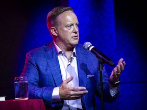 Former White House Press Secretary Sean Spicer speaks about his new book "The Briefing: Politics, The Press, and The President," at a book launch party, at Pearl Street Warehouse, on July 24, 2018 in Washington. (Al Drago/Getty Images)