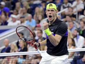 Denis Shapovalov reacts during his Men's Singles third round match against Gael Monfils of France on day six of the 2019 U.S. Open at the USTA Billie Jean King National Tennis Center on August 31, 2019 in Queens borough of New York City. (Steven Ryan/Getty Images)