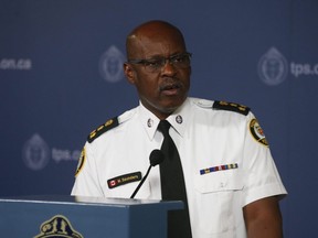 Toronto Police Chief Mark Saunders speaks to media on Monday August 5, 2019 about the rash of shootings over the weekend.