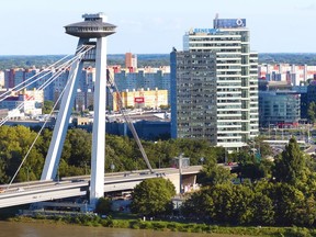 The SNP Bridge's observation deck and "UFO" restaurant provide stunning views of Bratislava. (Gretchen Strauch)